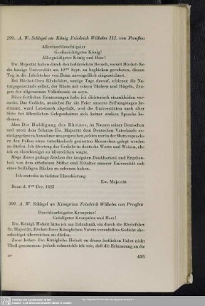 August Wilhelm von Schlegel an Friedrich Wilhelm <III., Preußen, König>, Bonn, 09.12.1825