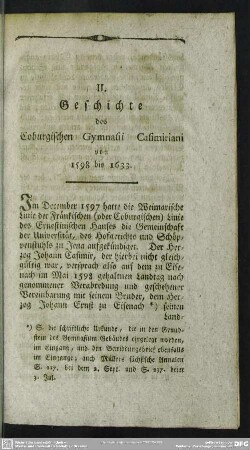 II. Geschichte des Coburgischen Gymnasii Casimiriani von 1598 bis 1633.