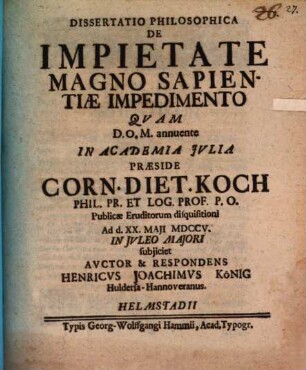 Dissertatio Philosophica De Impietate Magno Sapientiae Impedimento