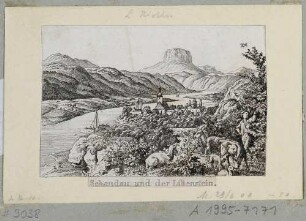 Die Sächsische Schweiz bei Schandau (Bad Schandau) vom rechten Elbufer nach Westen, Blick auf den Lilienstein, aus dem Bilderbogen "Die sächsische Schweiz von Ludwig Richter"
