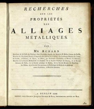 Recherches Sur Les Propriétés Des Alliages Métalliques