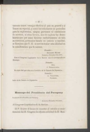 Mensage del Presidente del Paraguay