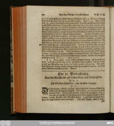 Die 17. Betrachtung. Von den Stuffen der göttlichen Reue und Traurigkeit.