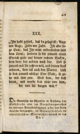 419-435, XXX. "Ihr habt gehört, daß da gesagt ist: Auge um Auge, Zahn um Zahn.