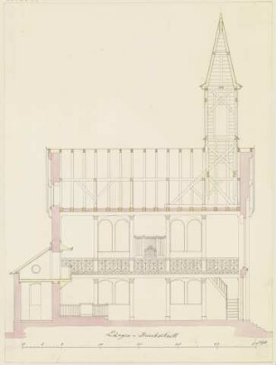 Längsschnitt durch eine Kirche für die Gemeinde Friedrichsdorf