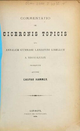 Commentatio de Ciceronis Topicis