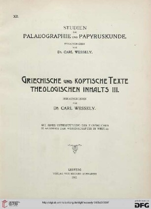 Band 3: Griechische und koptische Texte theologischen Inhalts