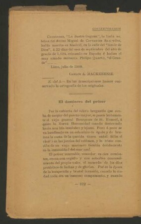El destierro del prócer