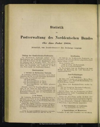 Statistik der Postverwaltung des Norddeutschen Bundes für das Jahr 1868