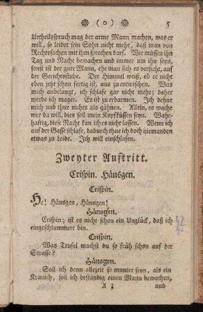 Zweyter Auftritt. Crispin. Hänsgen.