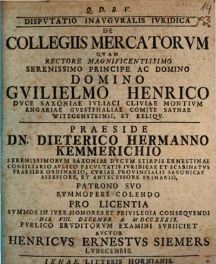 Disp. inaug. ... de collegiis mercatorum