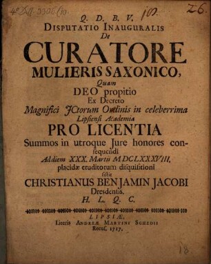 Disp. inaug. de curatore mulieris Saxonico