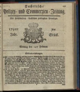 7tes Stueck, Montag den 14ten Februar. 1791