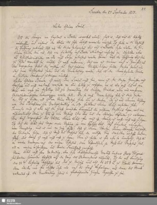 Bl. 87: SvC, Julius an Bunsen, Dresden, 27.09.1858