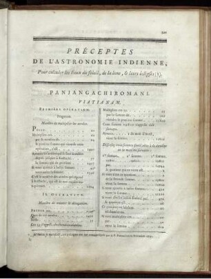 Préceptes de l'Astronomie indienne pour calculer les lieux du soleil. Calcul de l'éclipse du soleil.
