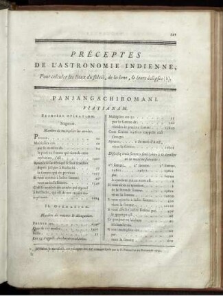 Préceptes de l'Astronomie indienne pour calculer les lieux du soleil. Calcul de l'éclipse du soleil.