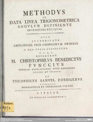 Methodus Ex Data Linea Trigonometrica Angulum Definiente Inveniendi Reliquas