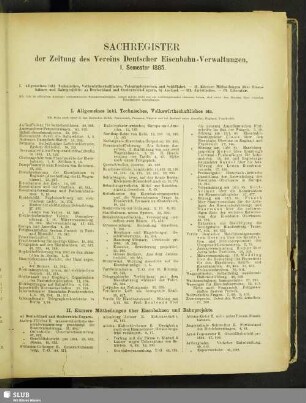 Sachregister, I. Semester 1885