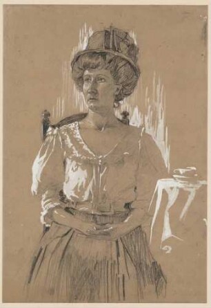 Sitzende Dame in Hut