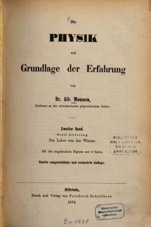 Die Physik auf Grundlage der Erfahrung, 2,1. Die Lehre von der Wärme