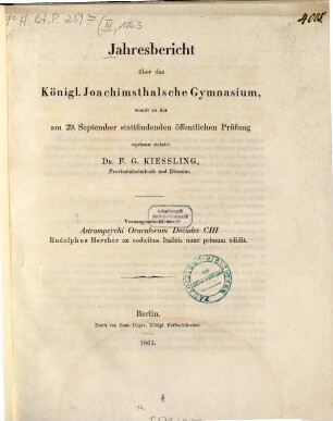 Jahresbericht über das Königl. Joachimsthalsche Gymnasium : für das Schuljahr ..., 1863