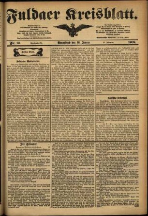 Erste Ausgabe vom Samstag, den 16. Januar 1909.
