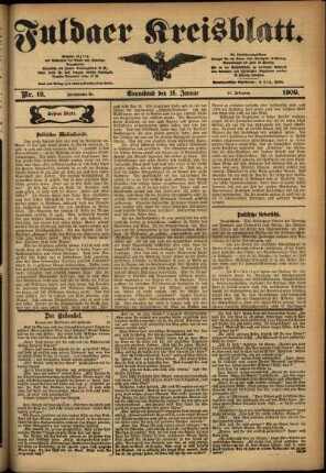 Erste Ausgabe vom Samstag, den 16. Januar 1909.