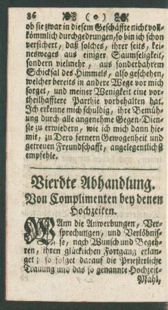 Vierdte Abhandlung. Von Complimenten bey denen Hochzeiten