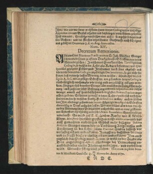 Num. XIV. Decretum Remotionis.