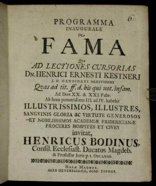 Programma Inaugurale De Fama.
