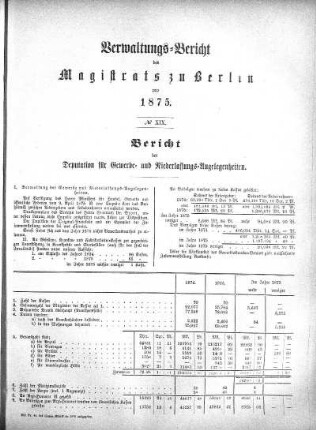 No. XIX. Bericht der Deputation für Gewerbe- und Niederlassungs-Angelegenheiten