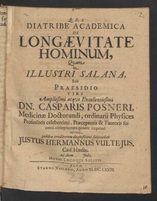 Diatribe Academica de Longaevitate Hominum