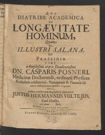 Diatribe Academica de Longaevitate Hominum