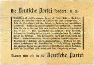 Handzettel der Deutschen Partei mit Mitgliederwerbung und dem Aufruf zu einer Versammlung