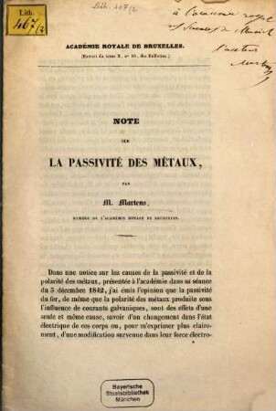 Note sur la passivité des métaux