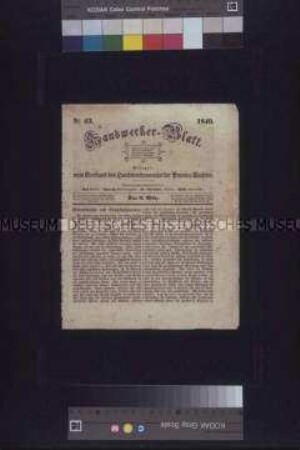 Handwerker-Blatt, Nr. 43; Magdeburg, 9. März 1849