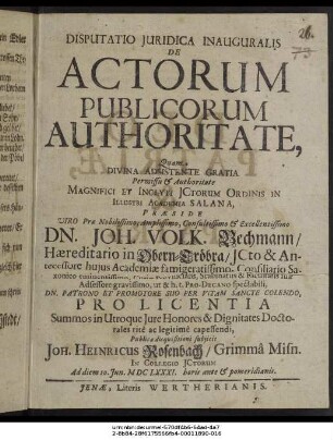 Disputatio Iuridica Inauguralis De Actorum Publicorum Authoritate