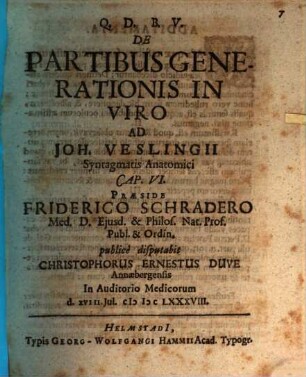 De partibus generationis in viro, ad J. Veslingii Synt. anat. c. 6