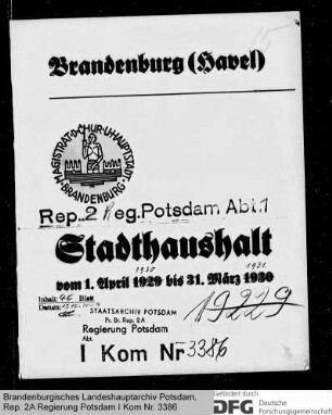 Haushaltsplan der Stadt Brandenburg (Havel) für das Rechnungsjahr 1930-1931