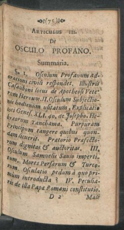 Articulus III. De Osculo Profano.