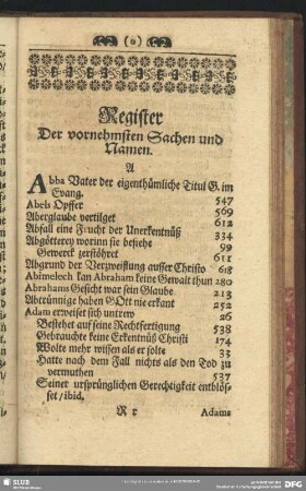 Register Der vornehmsten Sachen und Namen