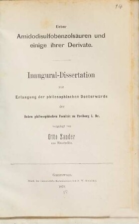 Ueber Amidodisulfobenzolsäuren und einige ihrer Derivate