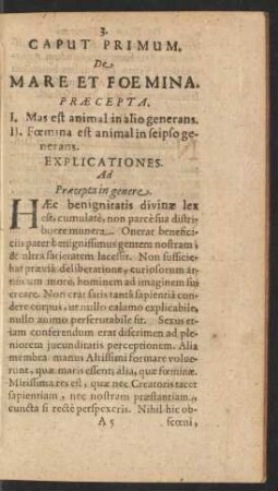 Caput Primum. De Mare Et Foemina