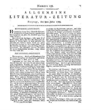 Neueste juristische Bibliothek, vernehmlich des deutschen Staats- und Kirchenrechts. Helmstädt; Gießen 1784