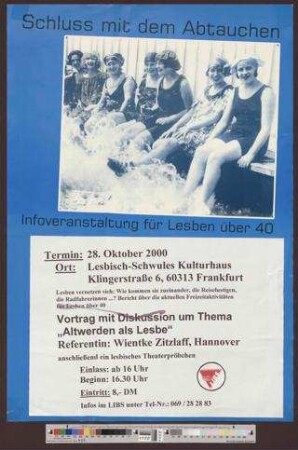 Schluss mit dem Abtauchen - Infoveranstaltung für Lesben über 40 : Vortrag mit Diskussion um Thema Altwerden als Lesbe