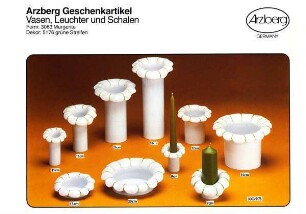 Produktblatt "Arzberg Geschenkartikel / Vasen, Leuchter und Schalen / Form: 3063 Margerite / Dekor: 5176 grüne Streifen"