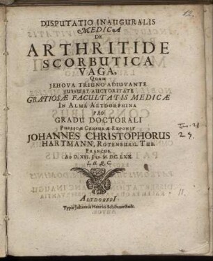 Disputatio Inauguralis Medica De Arthritide Scorbutica Vaga