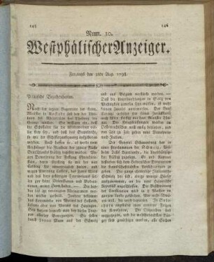 Num. 10. Freitags den 3ten Aug. 1798. - Num. 14. Freytags den 17ten Aug. 1798.