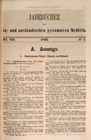 Schmidt's Jahrbücher der in- und ausländischen gesammten Medicin. 120. 1863