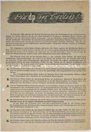 Flugblatt der konservatisch-nationalistischen Deutschen Partei (DP) zur Wahl des West-Berliner Abgeordnetenhauses 1950